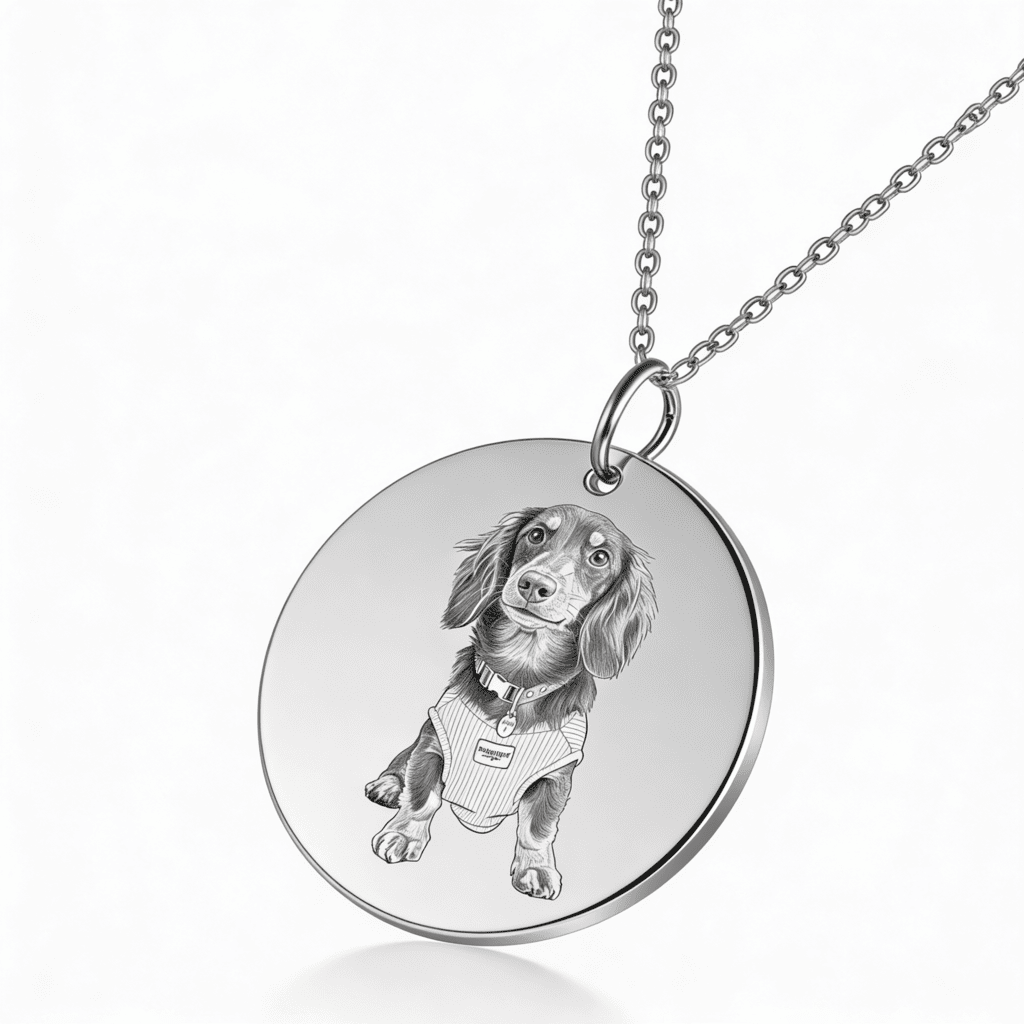 Colier medalion rotund cu portret de animal de companie