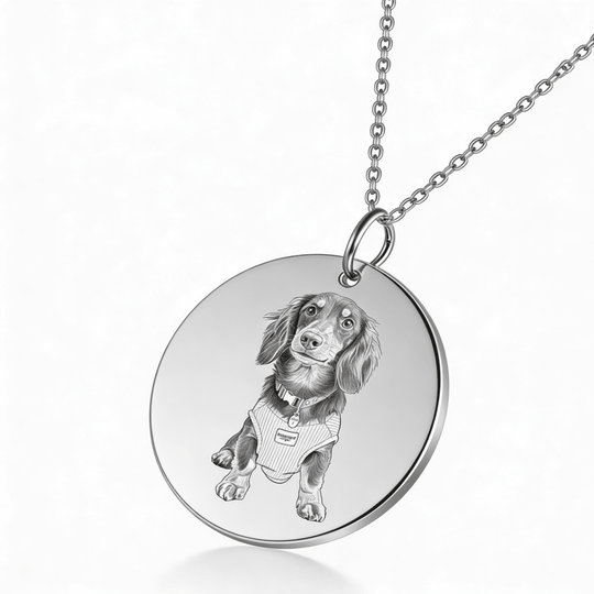 Colier medalion rotund cu portret de animal de companie