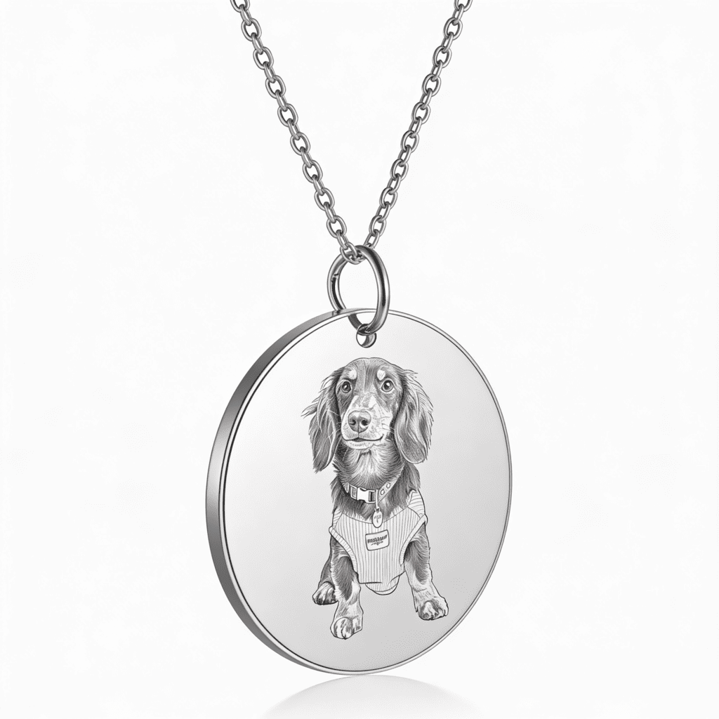 Colier medalion rotund cu portret de animal de companie