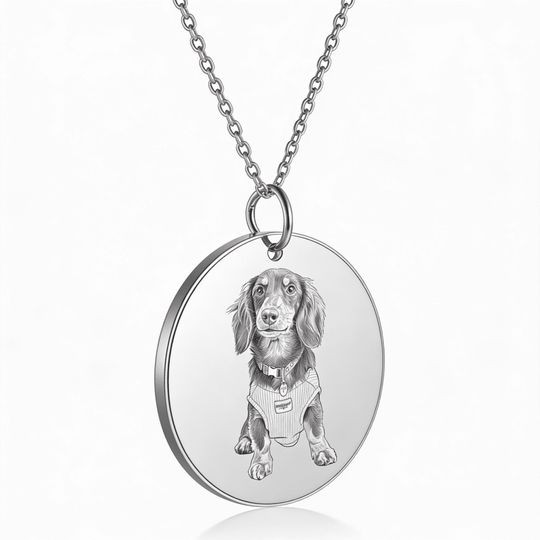 Colier medalion rotund cu portret de animal de companie