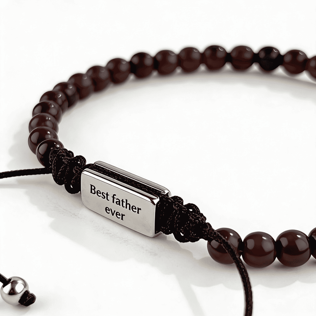 Brățară cu mărgele pentru bărbați, cu gravură