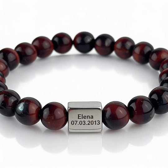 Brățară cu mărgele pentru bărbați, cu gravură