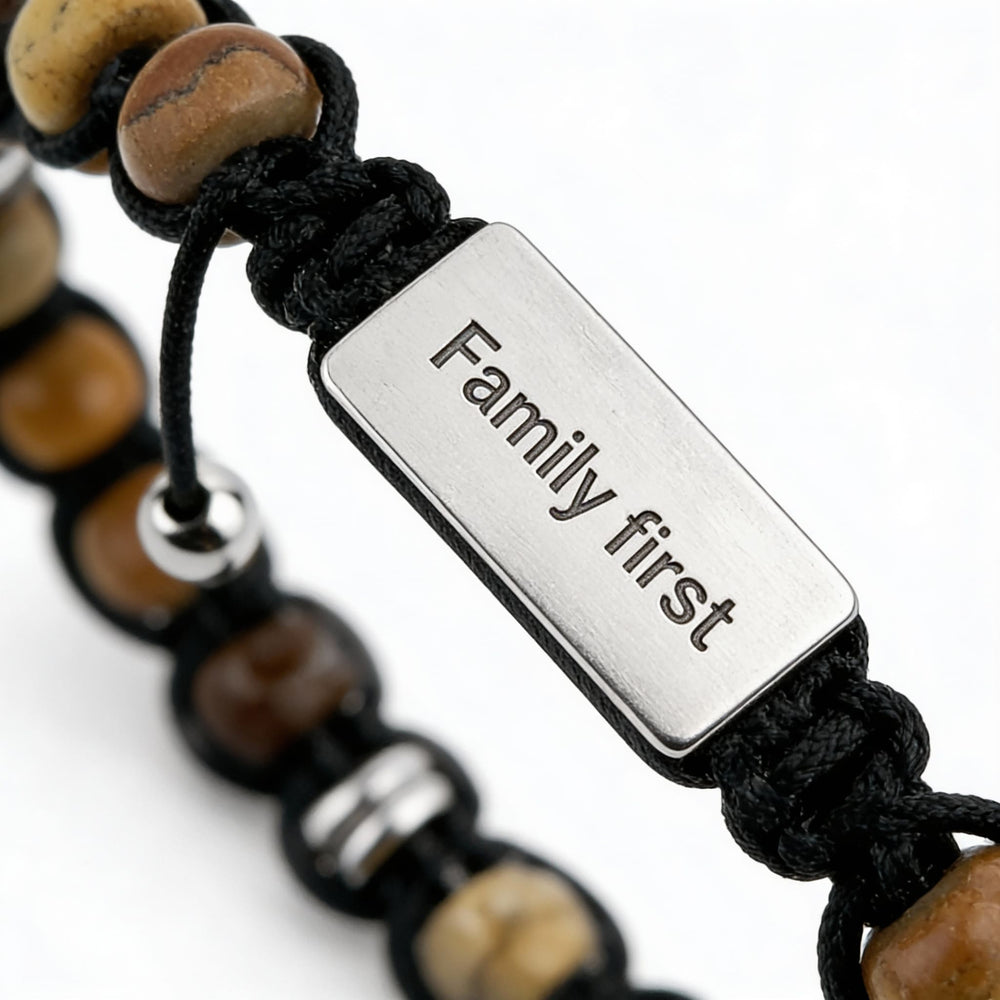 Brățară cu mărgele pentru bărbați, cu gravură