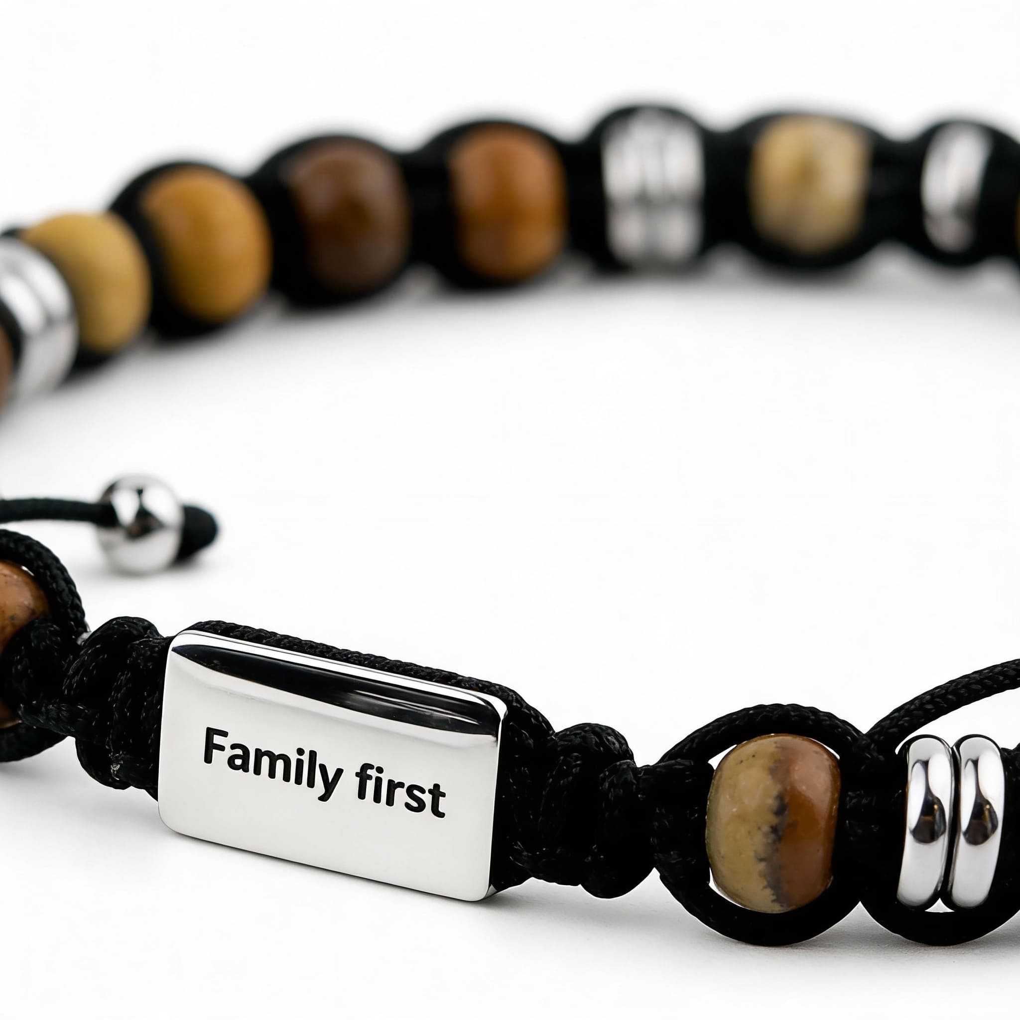 Brățară cu mărgele pentru bărbați, cu gravură