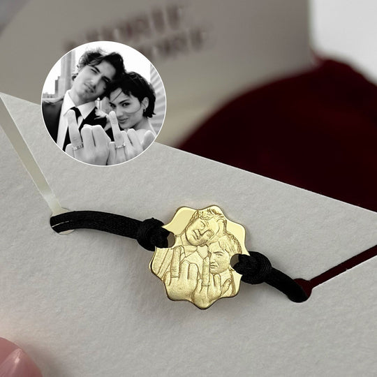 Bracelet moderne en argent sterling 925 avec gravure photo 3D de couple