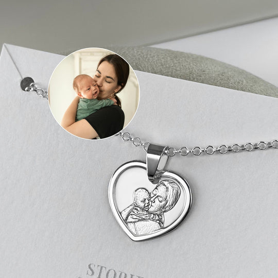 Heart 925 Silver Pendant with 3D Photo Engraving