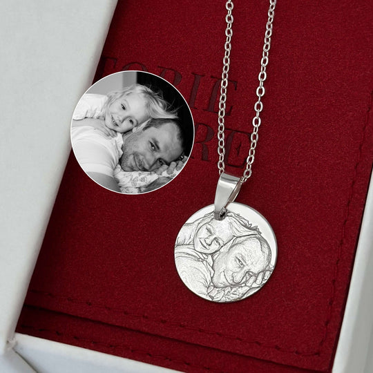 Pendentif rond en argent sterling 925 sur chaîne avec gravure photo des êtres chers