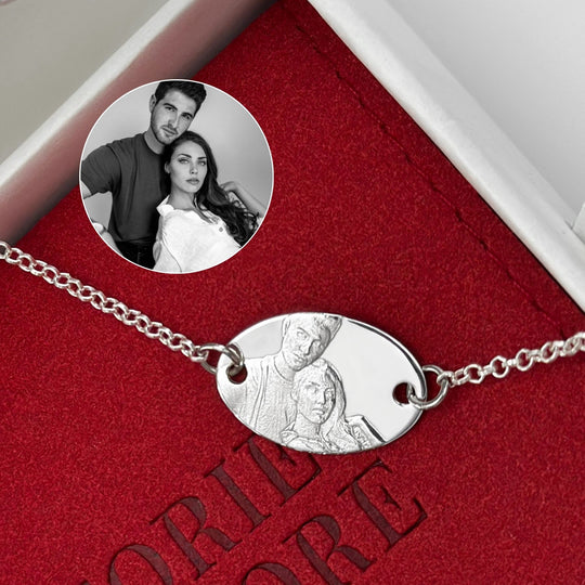 Oval 925 Silver Bracelet with 3D Photo Engraving
